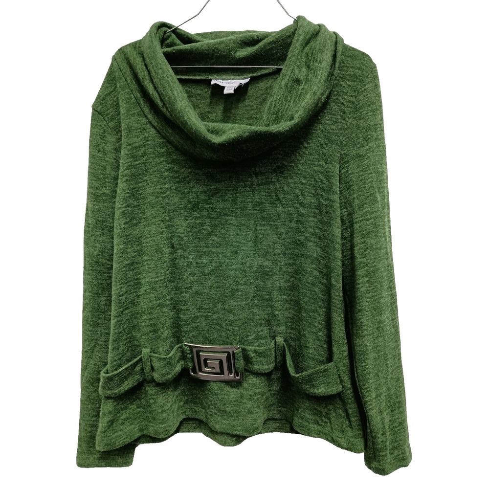 VTG  Y2K Lana Lee Cowl Neck Sweater Womens XL Kelly Green Pullover Buckle Detail